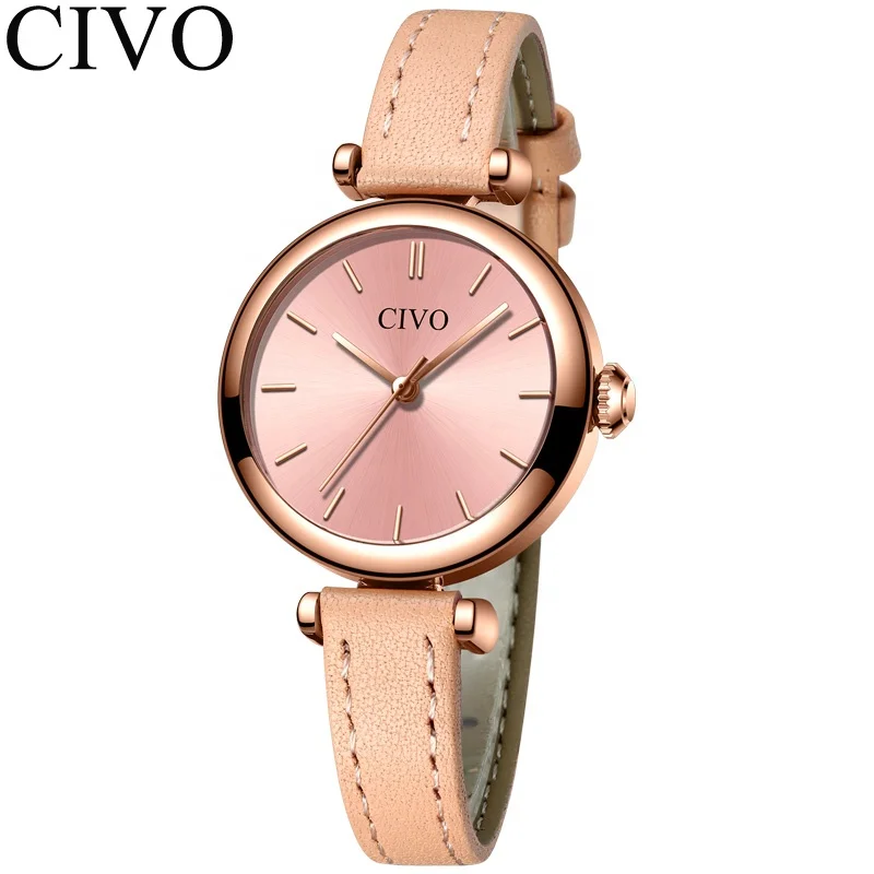 

CIVO Small Diameter Lotus Color Small 3ATM Water Resistant Four Color Option Genuine Leather Band Sleek Watch For Women