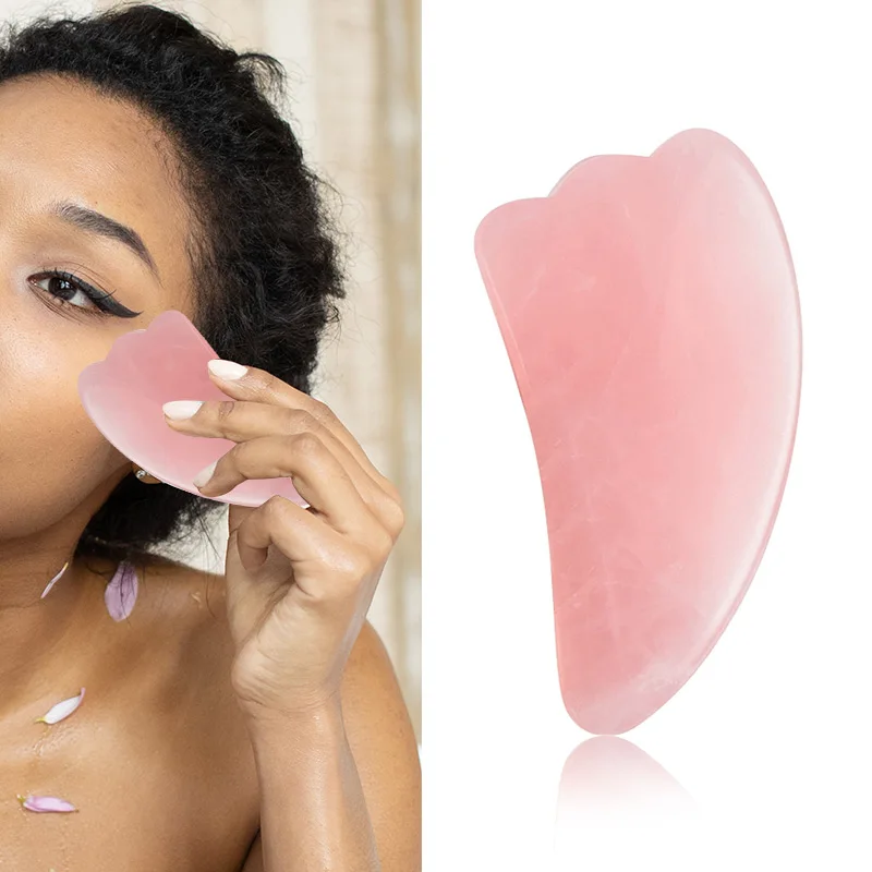 

Aijitech roller guasha wooden face massage roller stone vacuum foot stick rose quartz guasha, Pink
