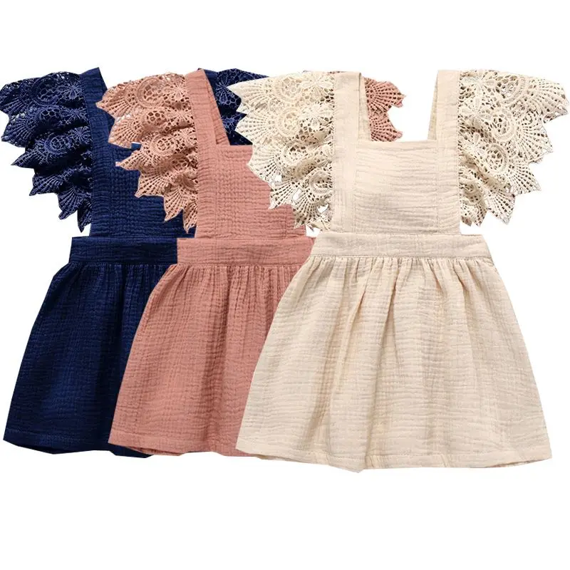 

Baby Clothes Baby Girl Dress Summer Lace Cotton And Linen Dress, Three Colors, Retail And Wholesale, Picture shows