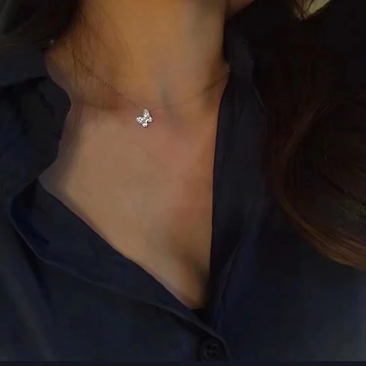 

925 Sterling Silver Jewelry Pendant Necklace Vintage Butterfly Necklace Girls Tiny Pendant Choker Diamond Necklace Jewelry Chain, Picture
