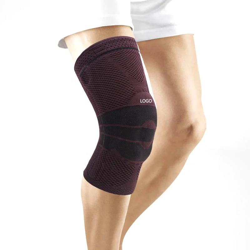 

high quality knee Support compression for running silicone knee sleeve outdoor sports, Wine red