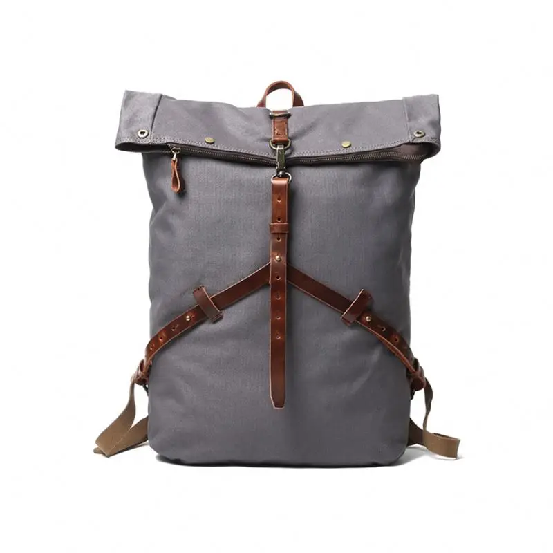 

Weekend Outdoor Travel Hiking Vintage Rucksack Roll Top Canvas Backpack Women Men, As pictures show or custom