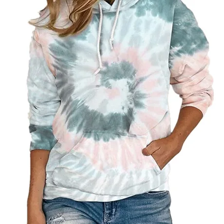 

2020 Fall/Winter custom 100% cotton women hoodies high quality tie dye Loose Printed Women's Trendy Hoodie, Shown