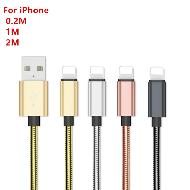 For iPhone Cable 0.2M 1M 2M 2.4A Braided Stainless Steel Metal Strong Fast Charger USB Cables Charging Cord For iPhone Charger For iPhone Cable 0.2M 1M 2M 2.4A Braided Stainless Steel Metal Strong Fast Charger USB Cables Charging Cord For iPhone Charger