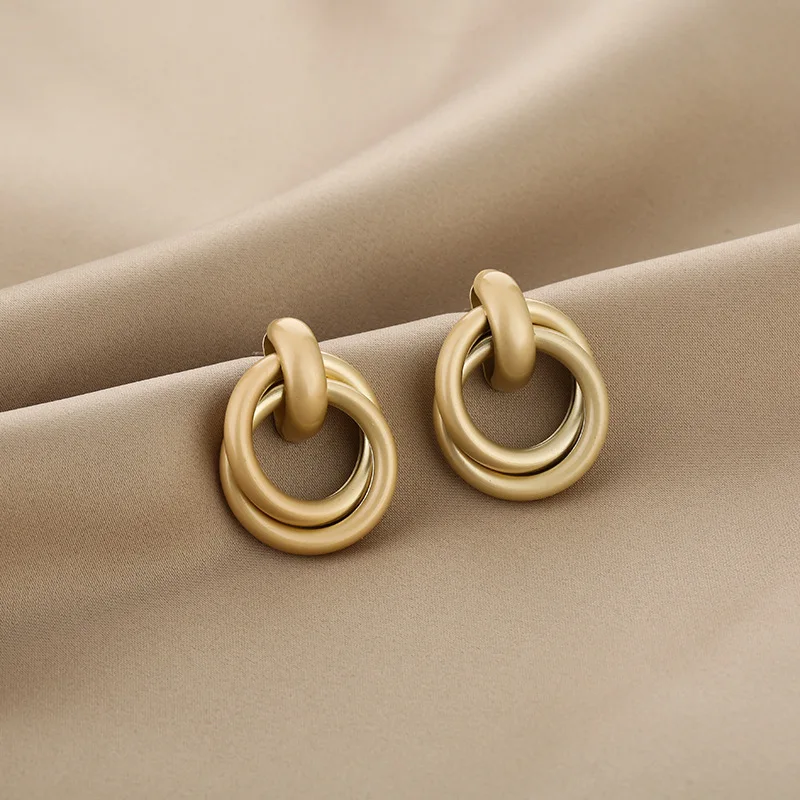 

fashion trendy circle metal drop matte gold earrings