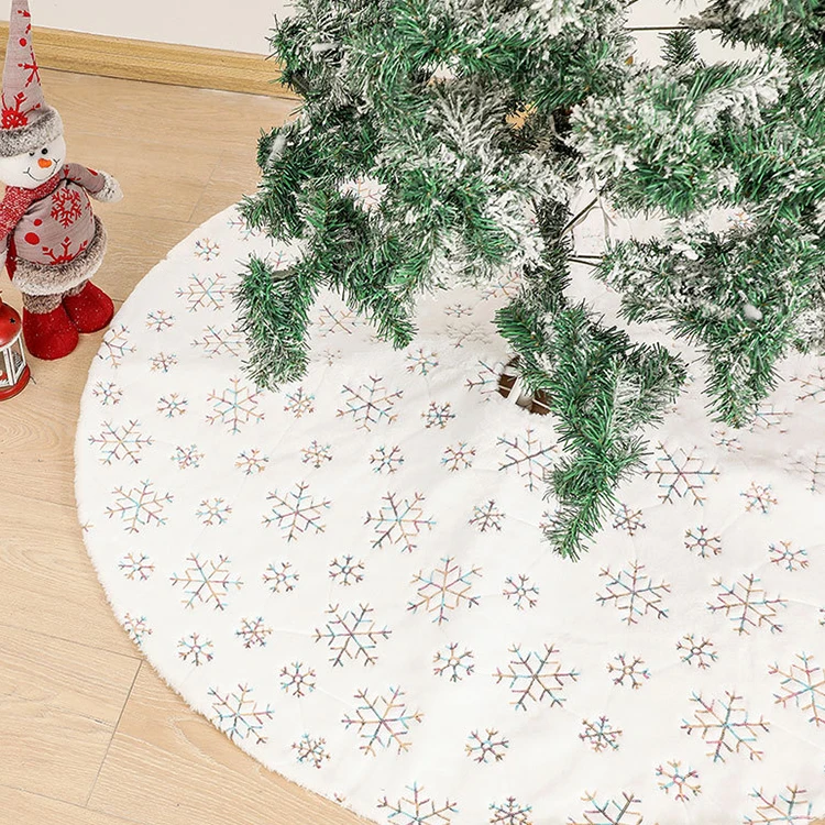 

KG Xmas Decor In Stock Noel Navidad 48'' Plush Velvet Tree Skirt Christmas Tree Skirt With Gold Stamping Colorful Snowflakes