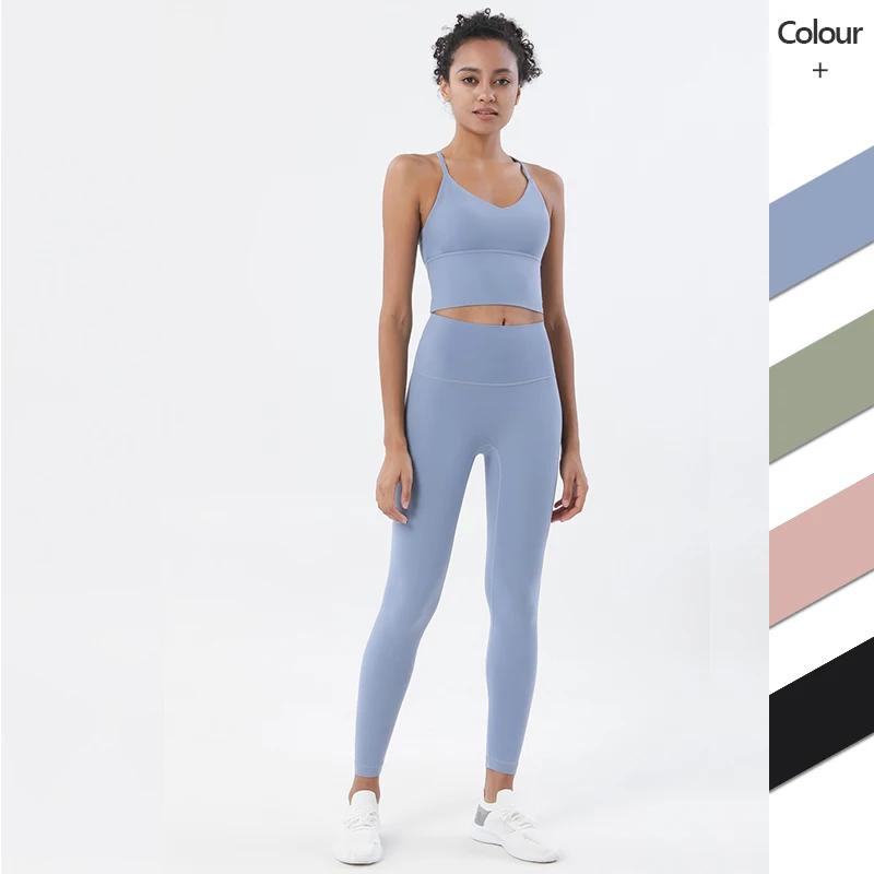 

cK919 WX26 80%nylon woman yoga wear suit private label fitness high waist lulu matching sports bra and legging, Colorful