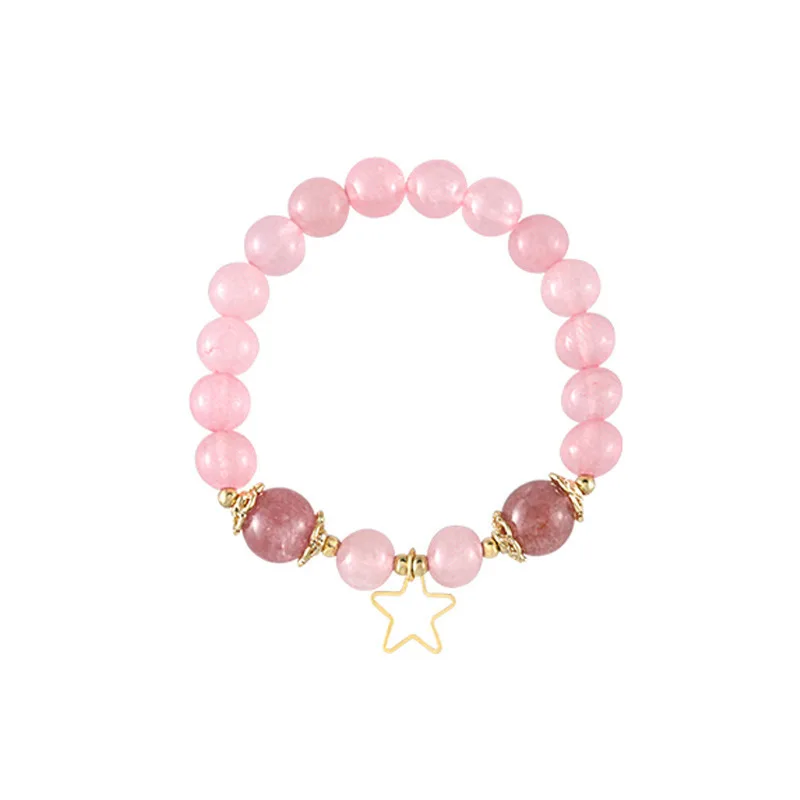 

Hot selling natural stone strawberry pink crystal bracelet female Chinese style transfer peach blossom crystal bracelet healing, Picture