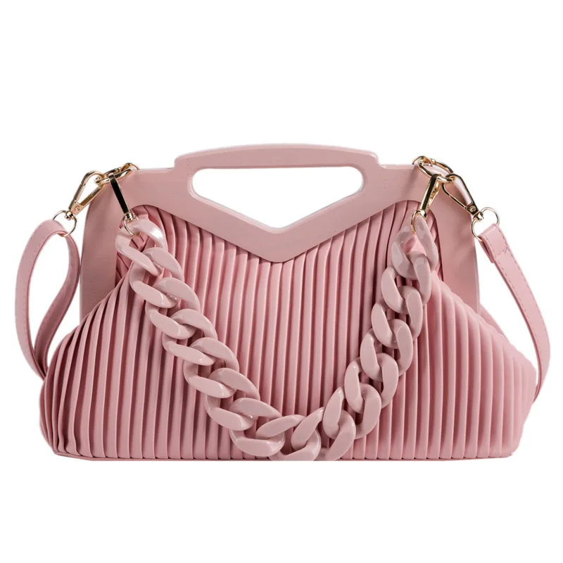 

Latest Large pu crossbody Wallet Bag Acrylic thick chain Handbag plicated Tote Clutch Shoulder Handbag for women Classic Purse, Candy