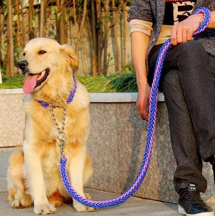 

Upgraded color collar stereotyped rope Large Dog Leashes Pet Traction Rope Collar Set For Big Dogs