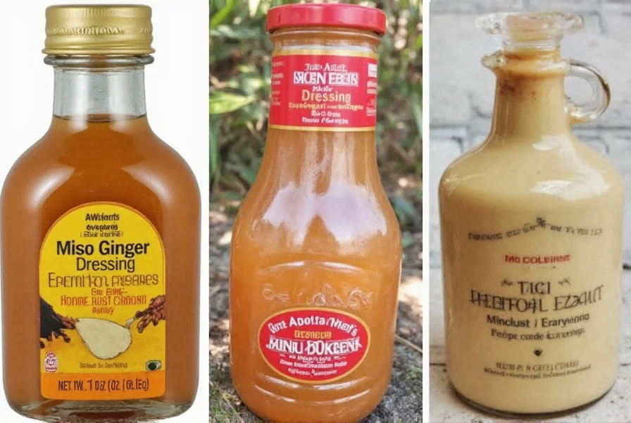 Step-by-step preparation of homemade miso ginger salad dressing in glass bowl with fresh ingredients