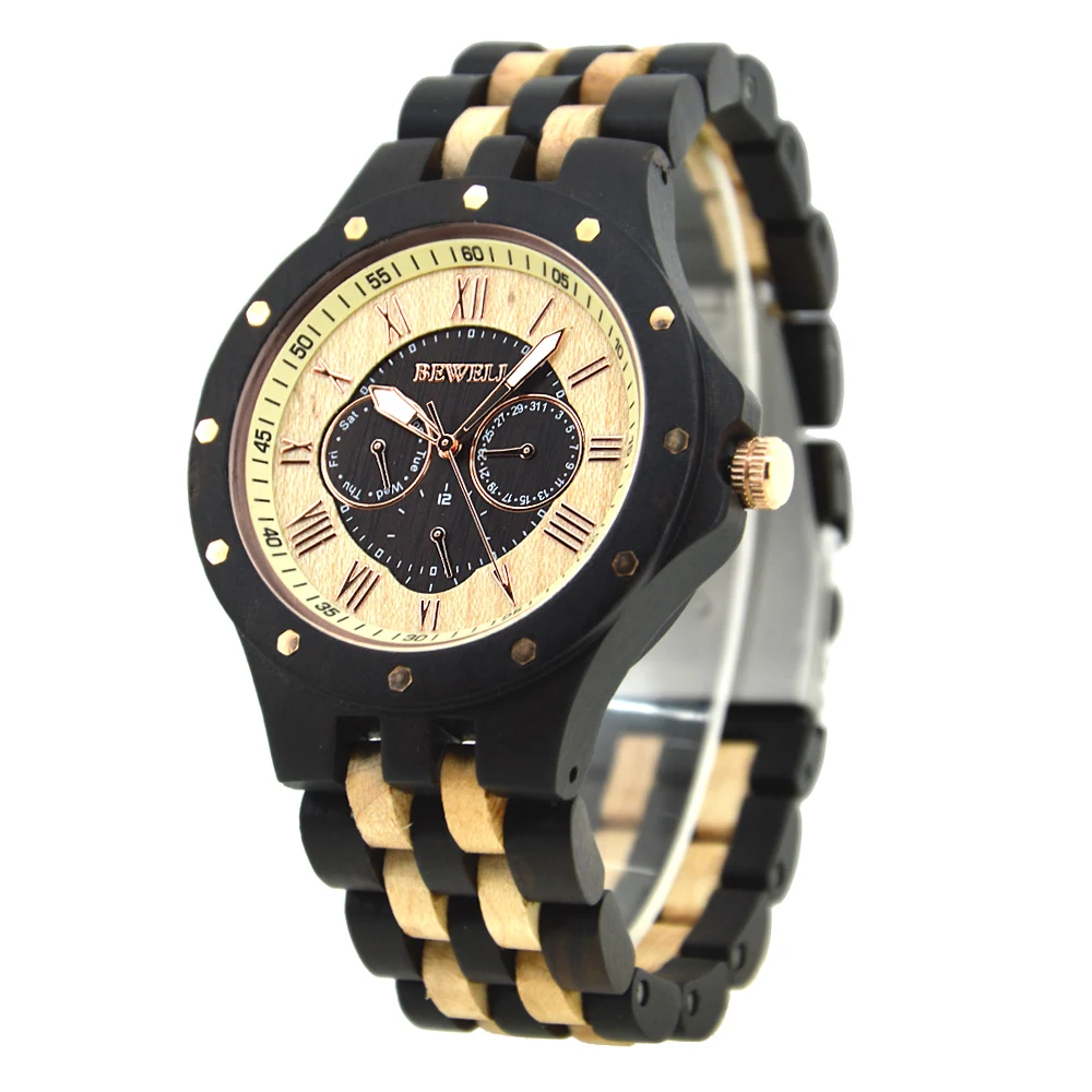 

Handmade Bewell Wooden Mens Watches Luxury Watch Customized Timepieces Private Label Watch, Ebony wood, zebra, red sandalwood etc