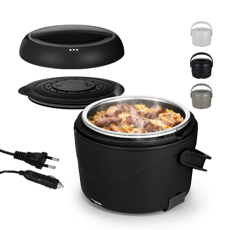 110V/220V/12V/24V Round Portable Electric Lunch Box 40 Ounce Food Warmer Heating Lunch Box for Travel Keep Soup Foods Hot