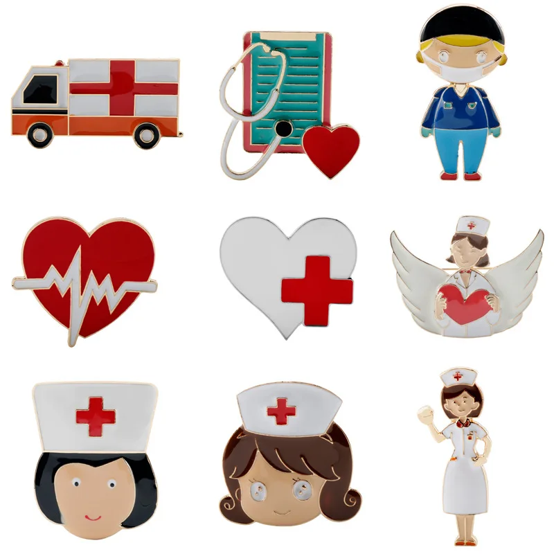 

Hot Sale New Style Creative Cartoon Stethoscope Doctor Nurse Accessories Heart Shaped Enamel Brooch, Picture color