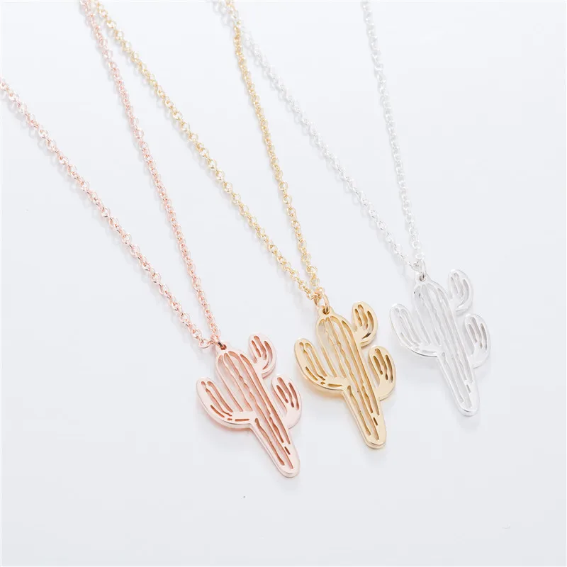 

Fashion stainless steel jewelry creative cactus pendant necklace Simple Style Natural Plant Necklace christmas Birthday Bijoux