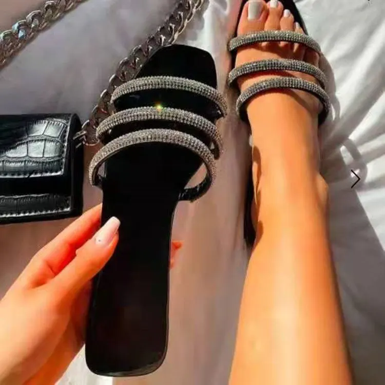 

2021 summer new plus size women shoes crystal frosted lady sandals slippers woman shoes flat, Picture showns