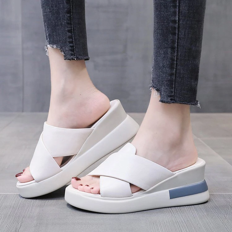 

2021 Summer New Fashion Casual White Soft Wedge Slippers For Women Stylish, White,black