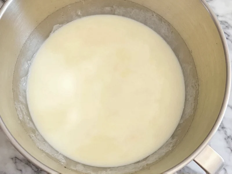 Buttermilk in mixing bowl with cake mix