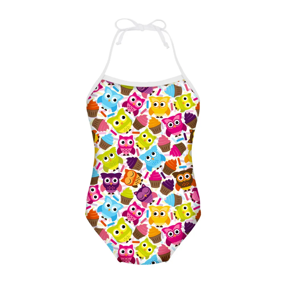 

2021 New Arrivals Girls 3D Cartoon Animal Owl Print One Pieces Swimsuit Bathing Suits Kids Personalised Swimwear, Customized color