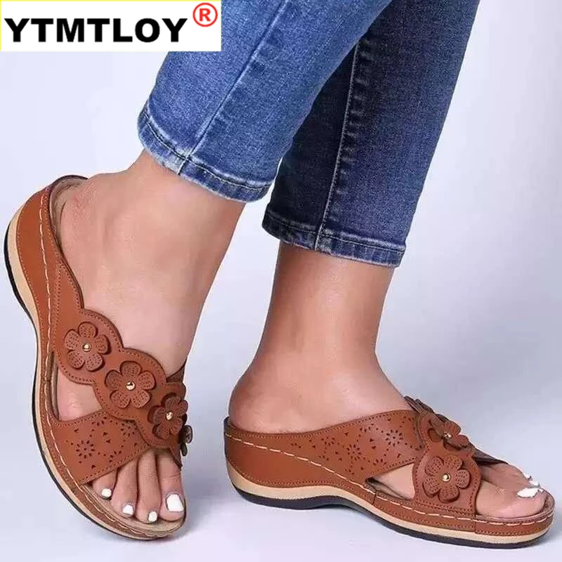 

Women Summer Slippers 2021 Woman Flower Orthopedic Wedges Women's Comfortable Ladies Casual Female Beach Shoes Slides Sandals