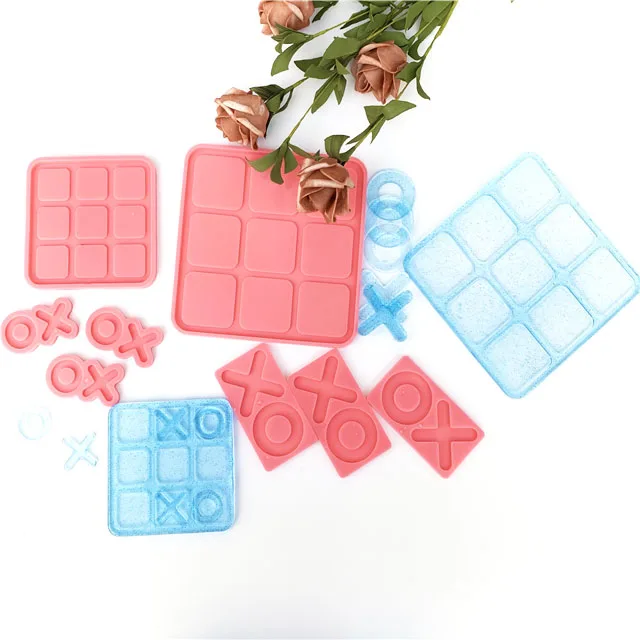 

B823 Low Moq DIY Shiny Resin Craft Mould Game Set Tic Tac Silicone Molds, Stock or customized