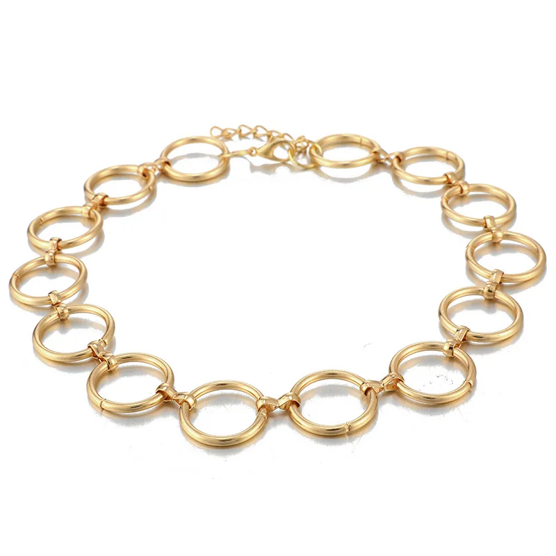 

Fashion Personality Cool Girl Simple Creative Choker Necklace Punk Retro Gold Plated Circle Chain Necklace Women