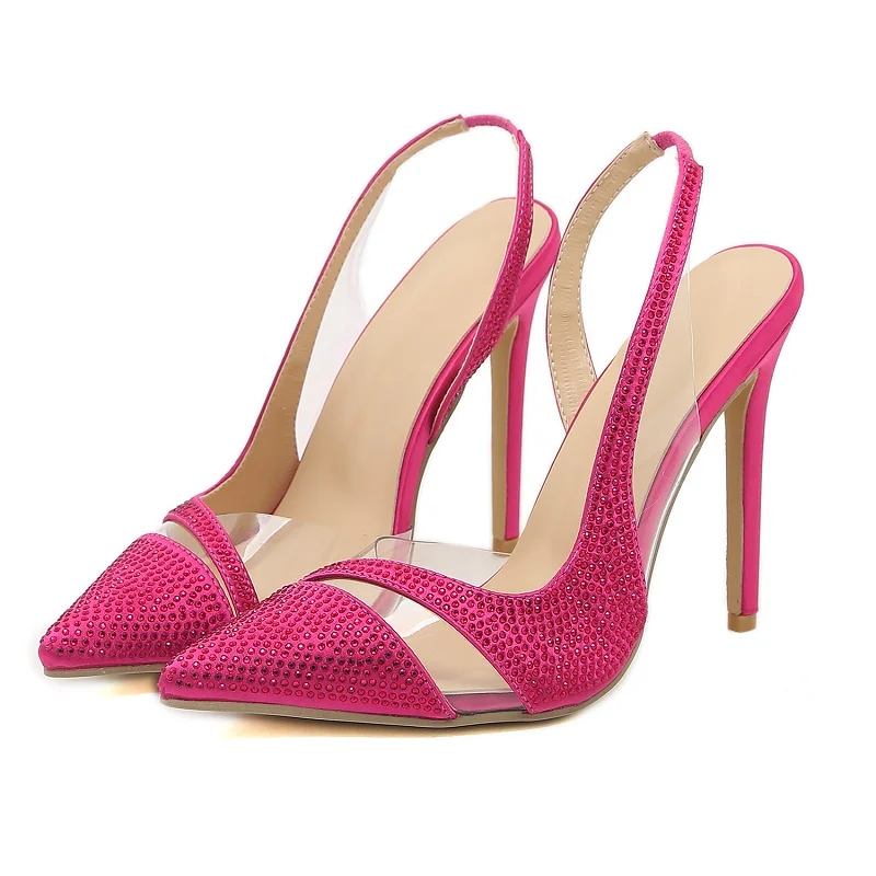 

2022 Luxury Talons Tacones Pointed Crystal Ladies Sandals Rhinestone Transparent Women Fashion Shoes High Heels