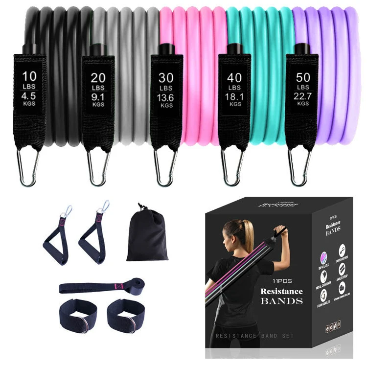 

11 pcs Home Latex Gym Yoga Hip Loops Long Fitness Exercise Workout Resistance Bands Set, Black,green, yellow,red, blue