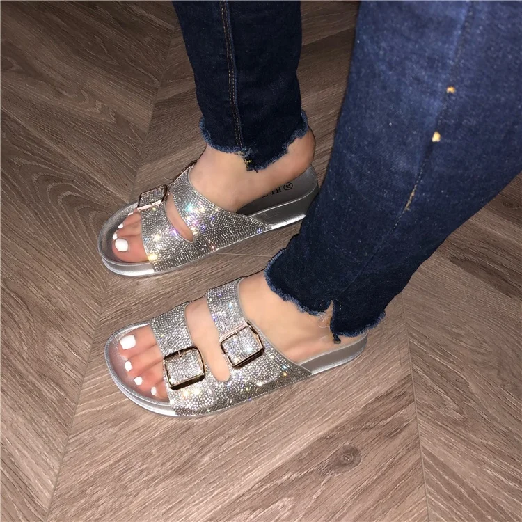

2021 New Arrivals Bling Rhinestone women's slippers summer outdoor slides ladies sandals shoes with diamond, Customized color