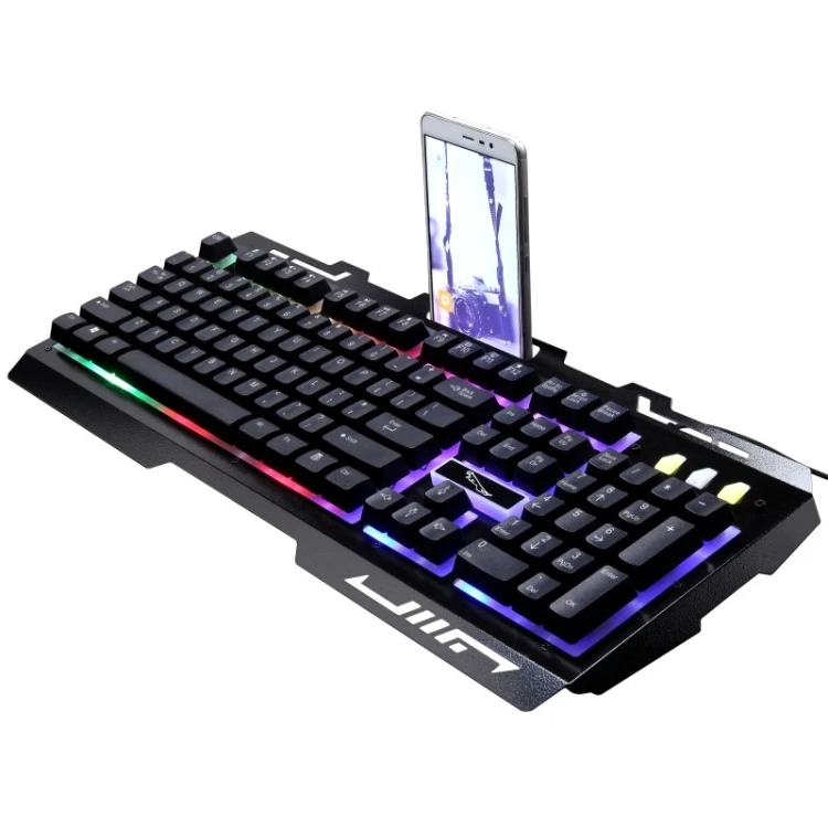 

ZGB G700 104 Keys USB Feel RGB Backlight Metal Panel Suspension Gaming Keyboard with Phone Holder Wired Mechanical Keyboard