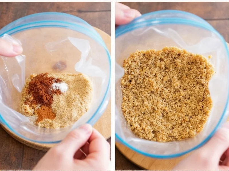Mixing spices and breadcrumbs in a zip-top bag for shake and bake