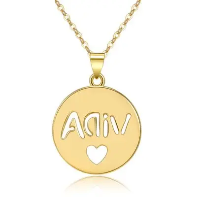 

Fashion Round Shape Brass Link Alphabet Initial Letter Hollow Heart Pendant Necklace 18K Gold Plated Personalized Engraved Gift