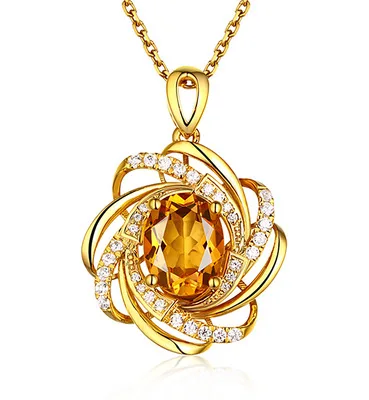 

2021 Korean Style 18K Gold Luxury Creative Rotating Windmill Citrine Yellow Gemstone Pendant Necklace For Anniversary Wedding