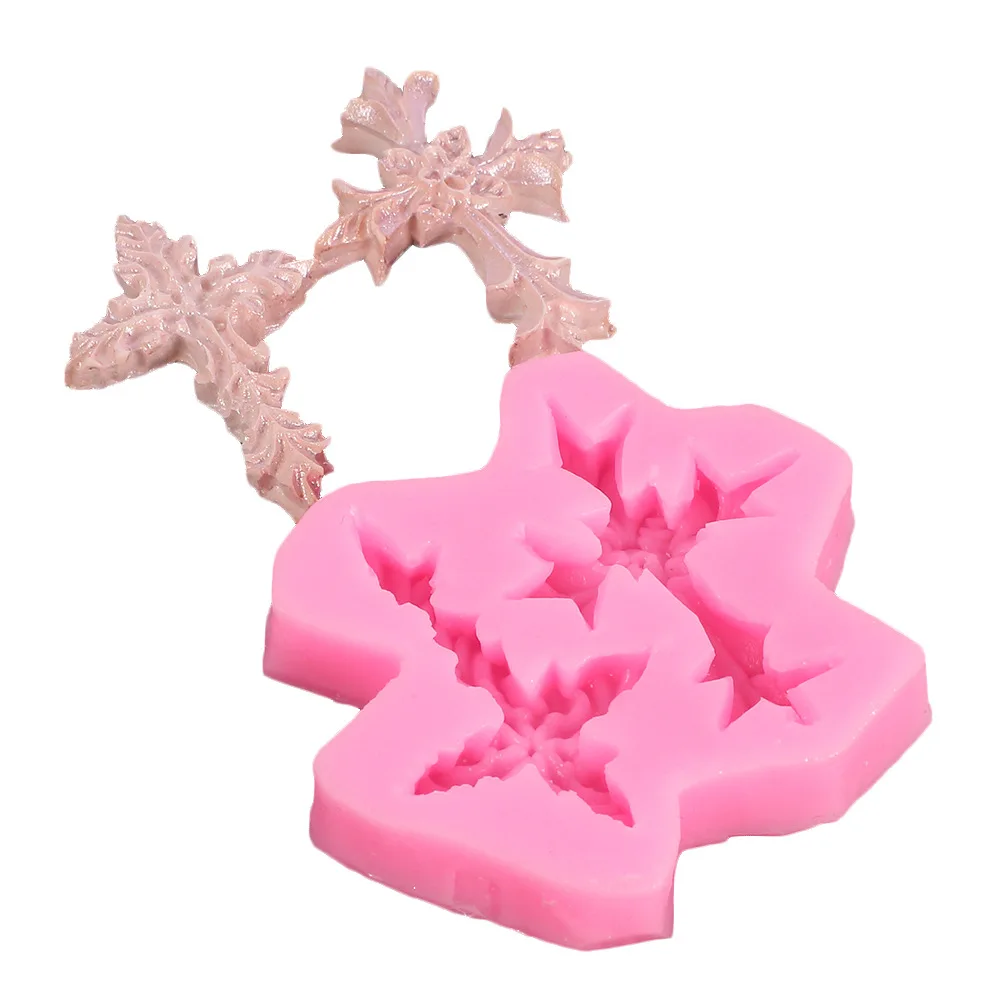 

Hot selling cross shape fondant cake mold 3D custom shape food grade silicone cake tool, Pink