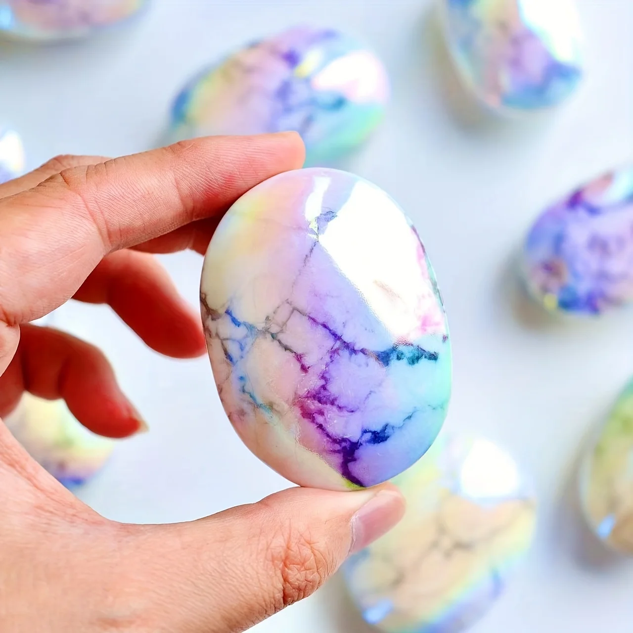 

wholesale Natural Colored Howlite Palm Stone Healing Crystal Polished Multicolor Angel Aura Howlite Free Form Crafts Ornament