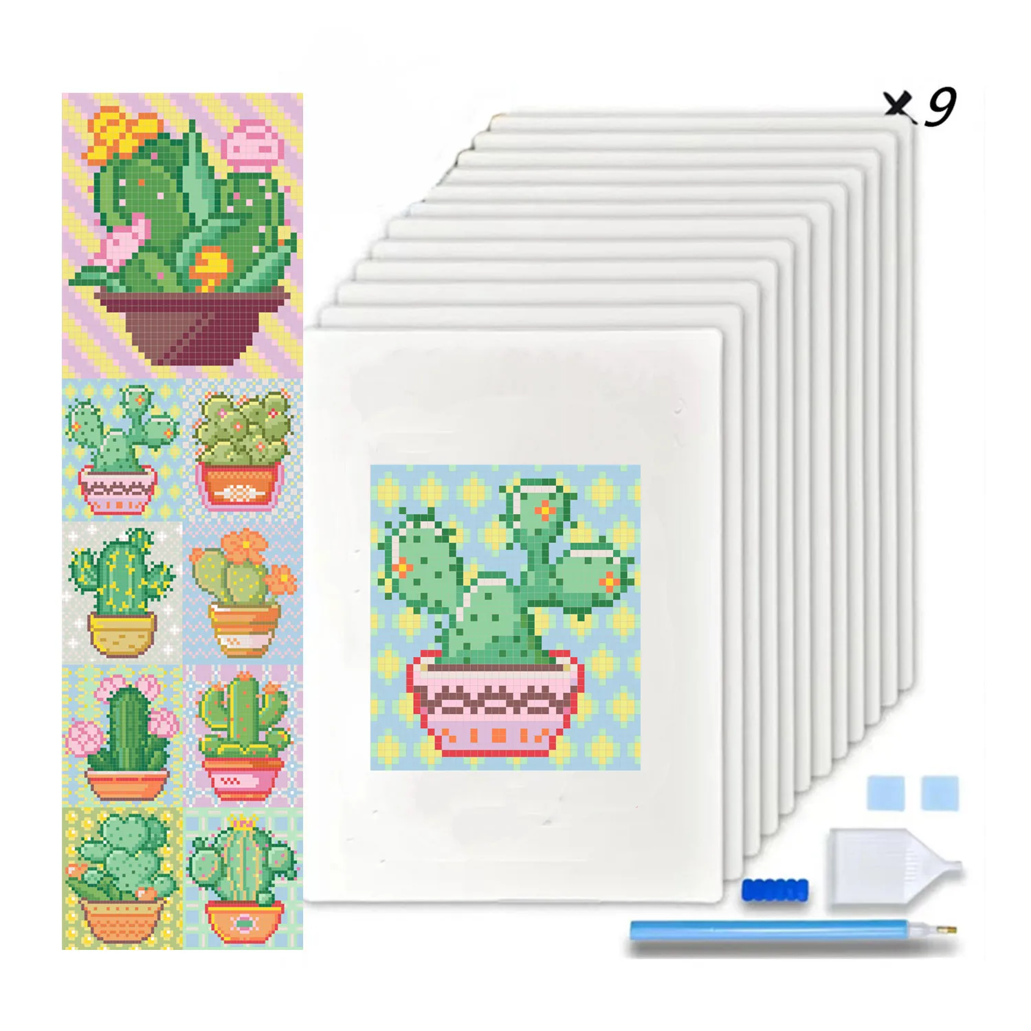 R-Mini002 9pcs Mini Diamond Painting Cactus Canvas Art Printings Custom Mini 5D Diamond Painting Kit