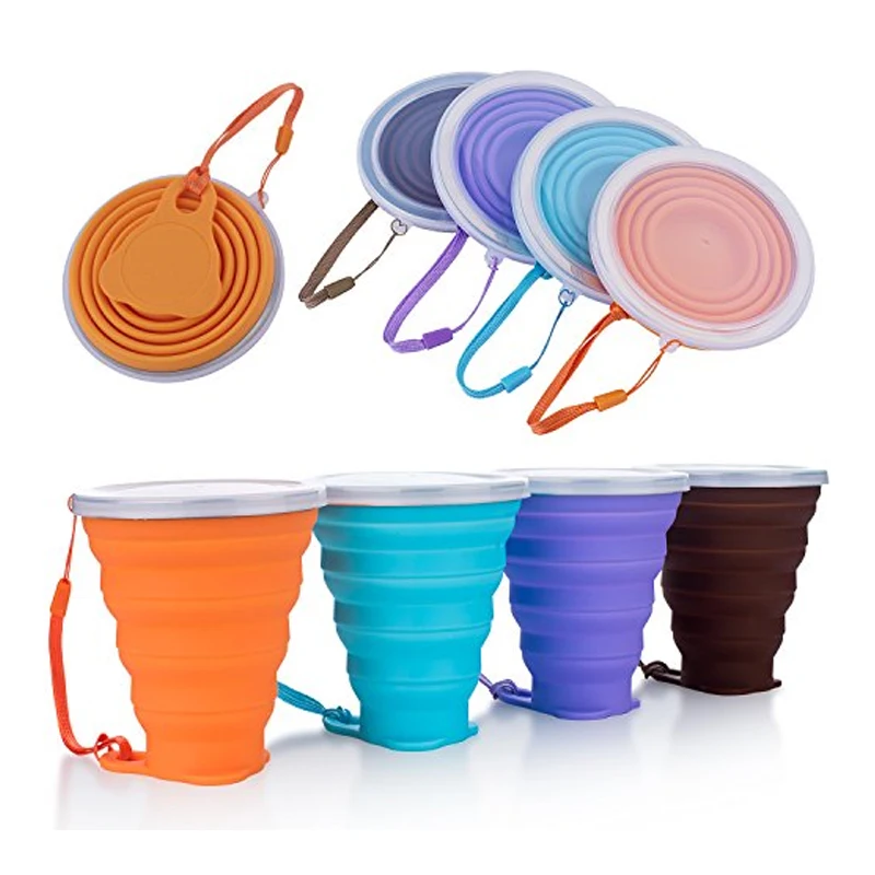 

Triangle Bottom Portable Silicone Collapsible Travel Cup Silicone Folding Camping Hot Water Tea Cup Bottle with Leakproof Lids, Customized color