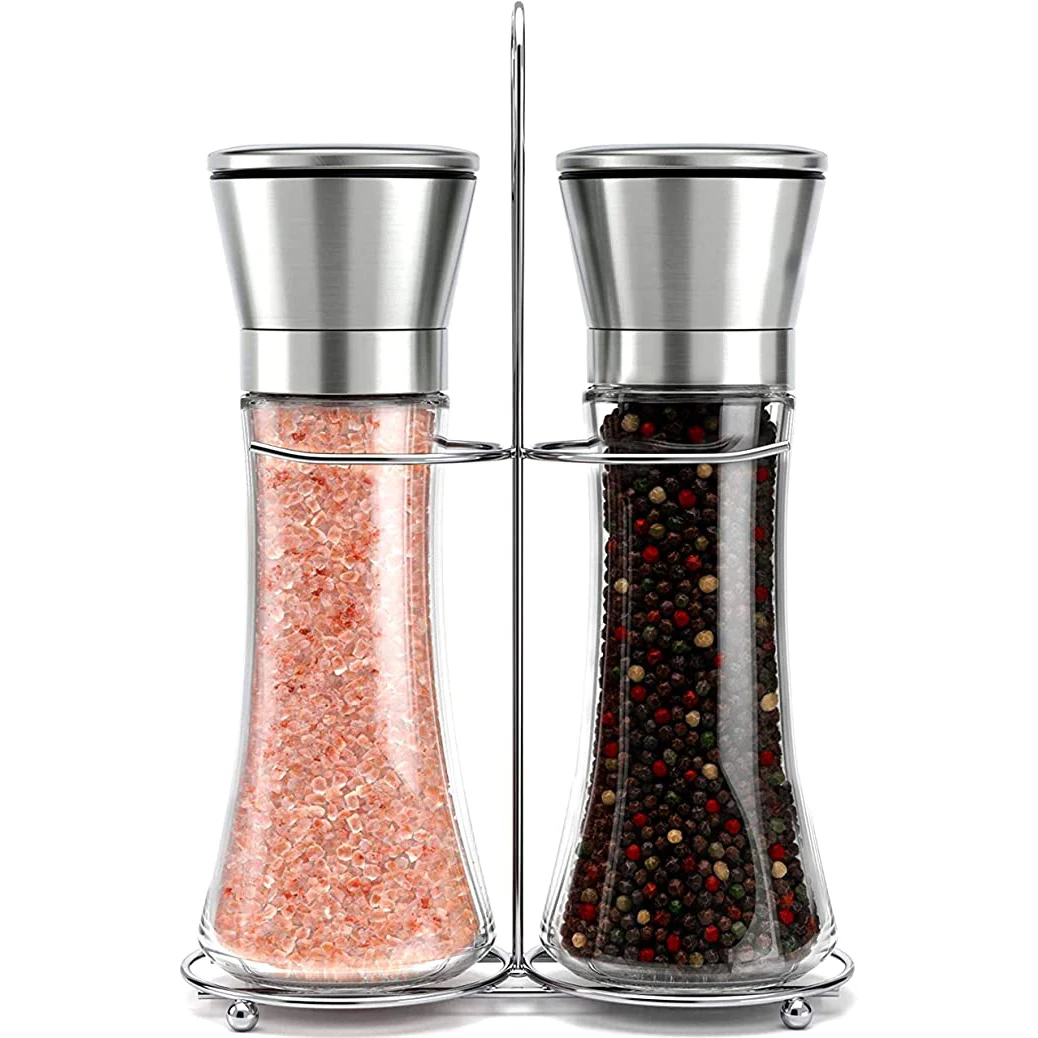 

Professional Manufacturer Selling Adjustable Coarseness Premium Stainless Steel Salt And Pepper Grinder Set With Stand