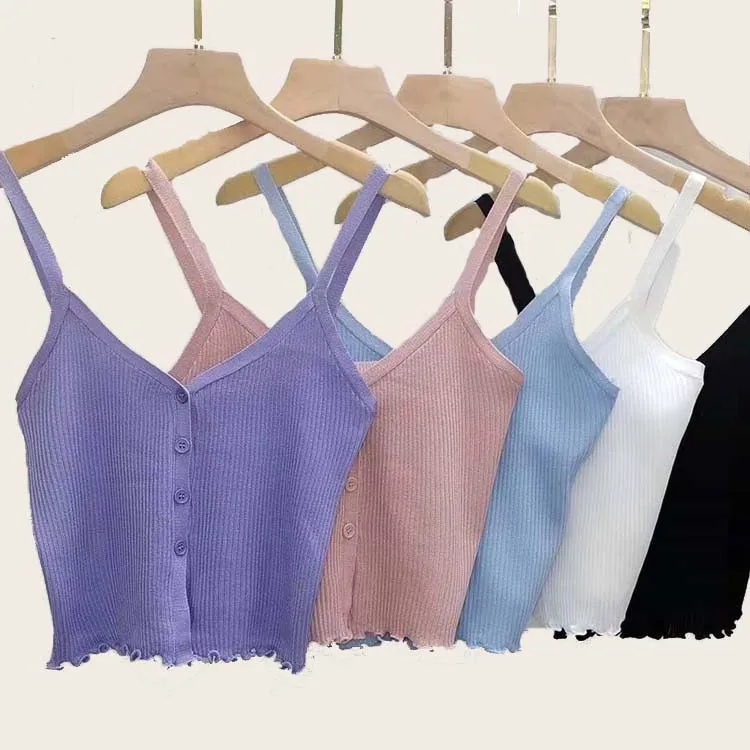 

2021 new women's sexy V-neck high waist slit with halter vest women's top ribbed tank top