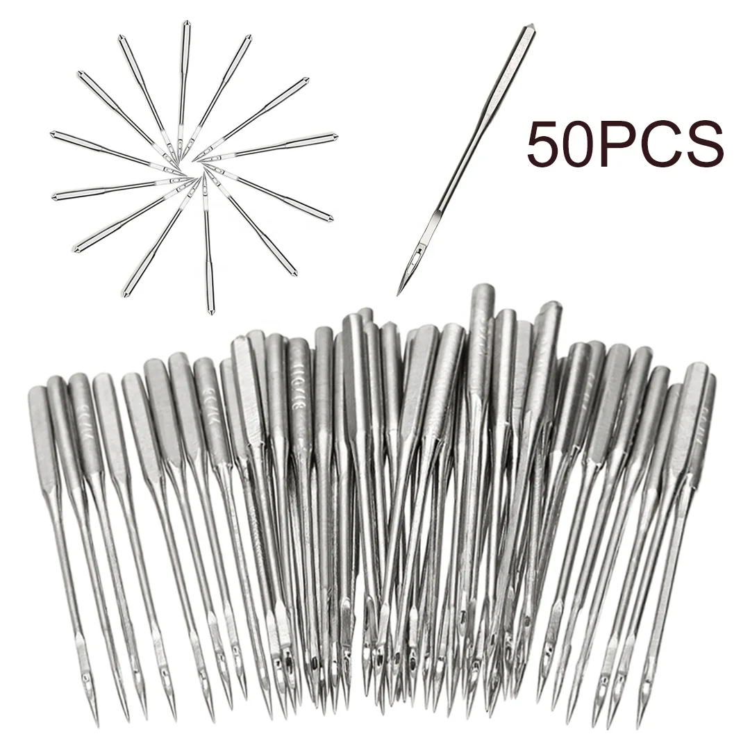 

50 Pieces/Set Silver Sewing Machine Needles Assorted Home Sewing Machine Needles 11/75 12/80 14/90 16/100 18/110