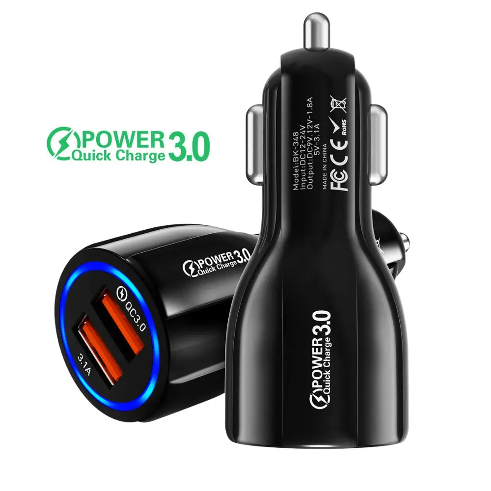 Free Shipping USLION QC 3.0 Quick Charger Dual USB Ports Car Charger for Xiaomi Mobile Phone USB Charger for Samsung