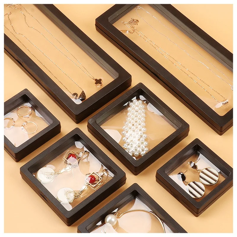 

High Quality 3D Clear Suspension Box Transparent PE Film Display Box Hanging Membrane Box For Coin Jewelry Display showing, Black /white