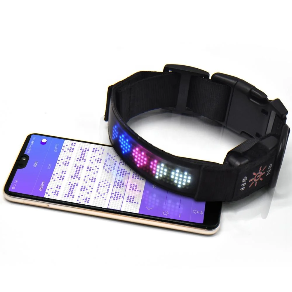 

New wireless waterproof app USB LED Flashing Collar with BT function, Black