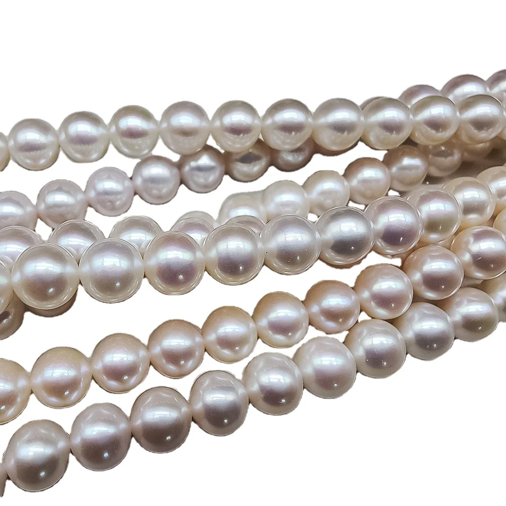 

8-8.5mm round flawless white transparent powder semi-finished necklace can be customized and wholesale freshwater pearls