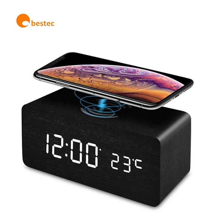 

OEM usb charger wooden clock alarm multiple wireless charger