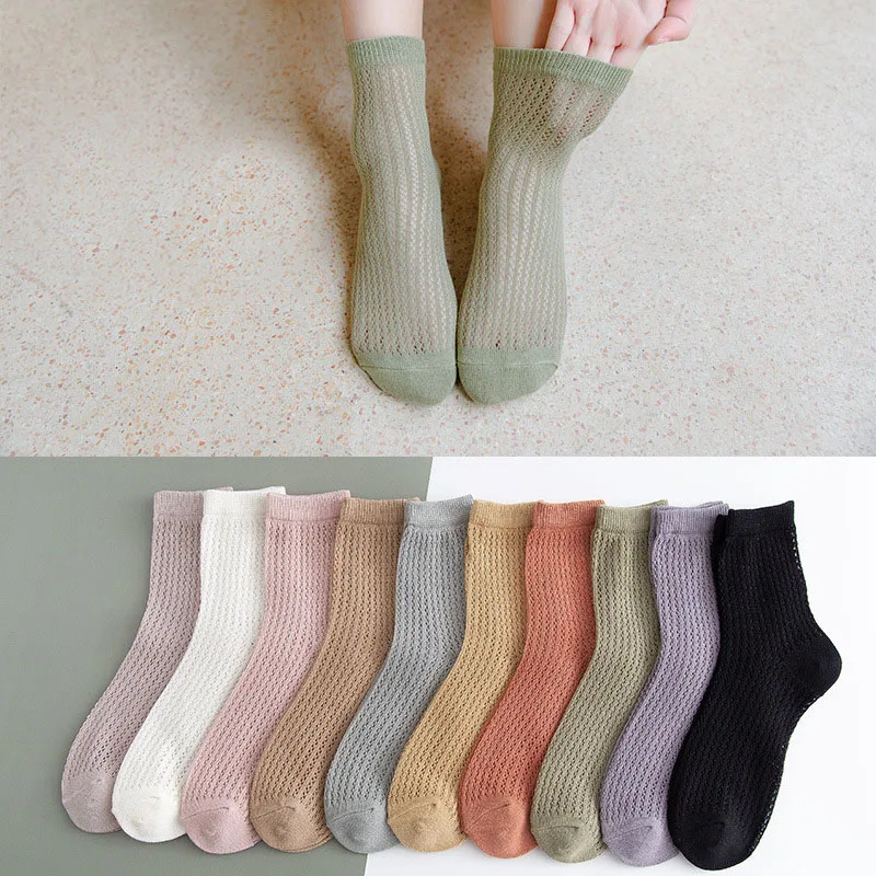 

Summer Thin Simple Solid Color Mesh Breathable Girls Ankle Socks Women Mid Tube Cotton Socks