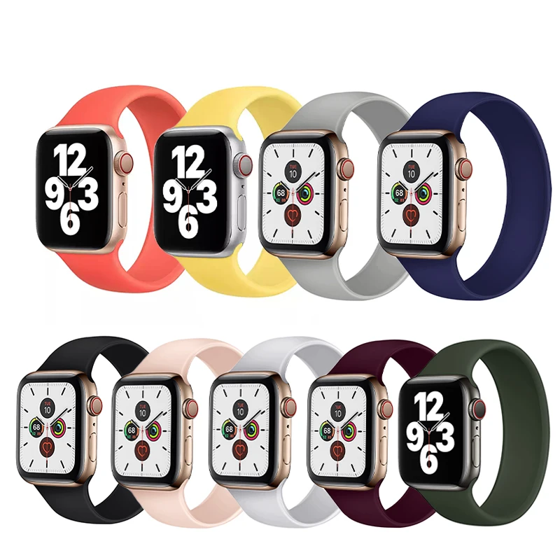 

BOORUI Newest Solid Colorful 6 Band High elasticity Silicone Watch bands for Apple watch serie 6 Strap, Red, black, white, gray, navy blue, army green, pink, yellow, etc.