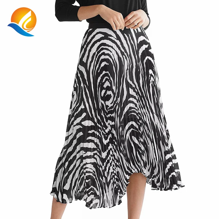

2022 summer Zebra Print Pleated Midi Skirt for ladies woman's fancy A line skirts