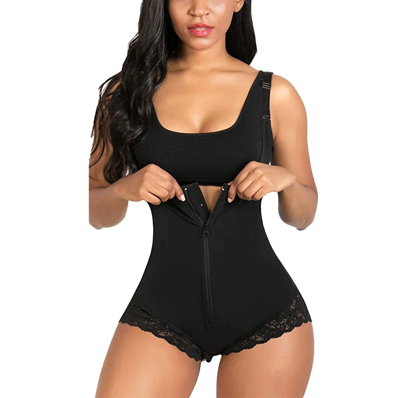 

fajas Colombianas body zipper open Bust bodysuit waist trainer shaper double control compression seamless shapewear, Black: skin