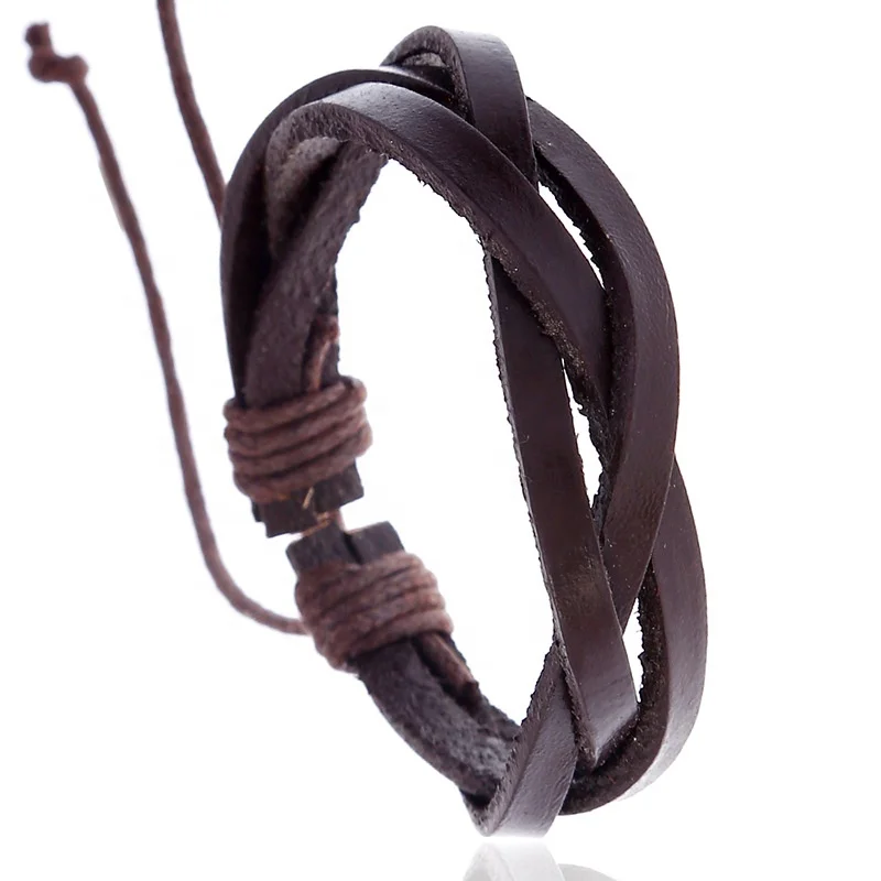 

Retro contracted men women pure color adjustable simple hand made out door multi-layer woven leather bracelet, Picture shows